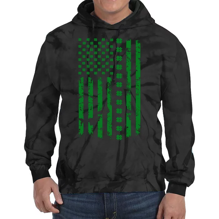 St Patrick's Day Distressed American Flag Shamrock Tie Dye Hoodie