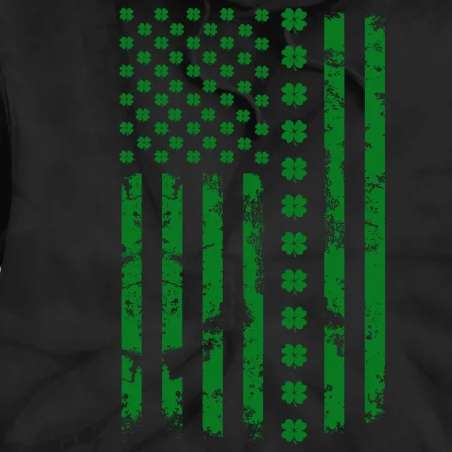 St Patrick's Day Distressed American Flag Shamrock Tie Dye Hoodie