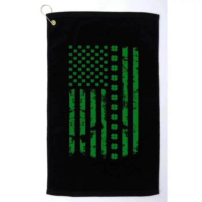 St Patrick's Day Distressed American Flag Shamrock Platinum Collection Golf Towel