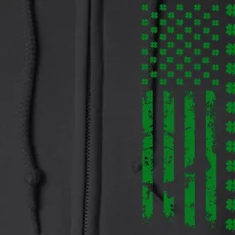 St Patrick's Day Distressed American Flag Shamrock Full Zip Hoodie