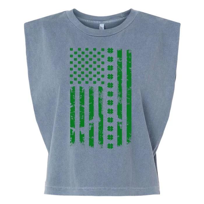 St Patrick's Day Distressed American Flag Shamrock Garment-Dyed Women's Muscle Tee