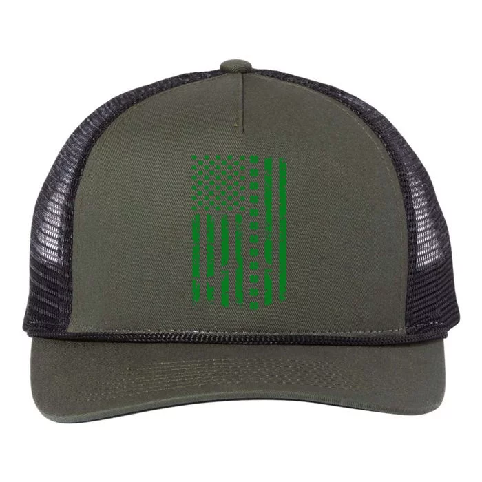 St Patrick's Day Distressed American Flag Shamrock Retro Rope Trucker Hat Cap