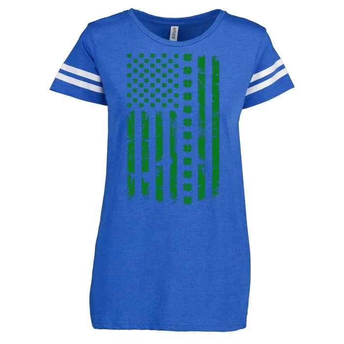 St Patrick's Day Distressed American Flag Shamrock Enza Ladies Jersey Football T-Shirt