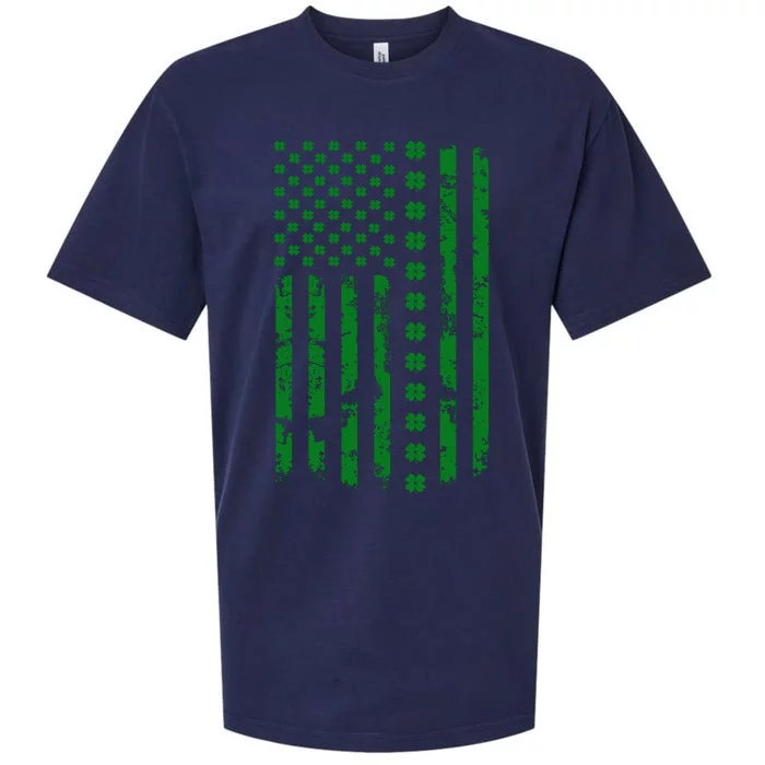 St Patrick's Day Distressed American Flag Shamrock Sueded Cloud Jersey T-Shirt