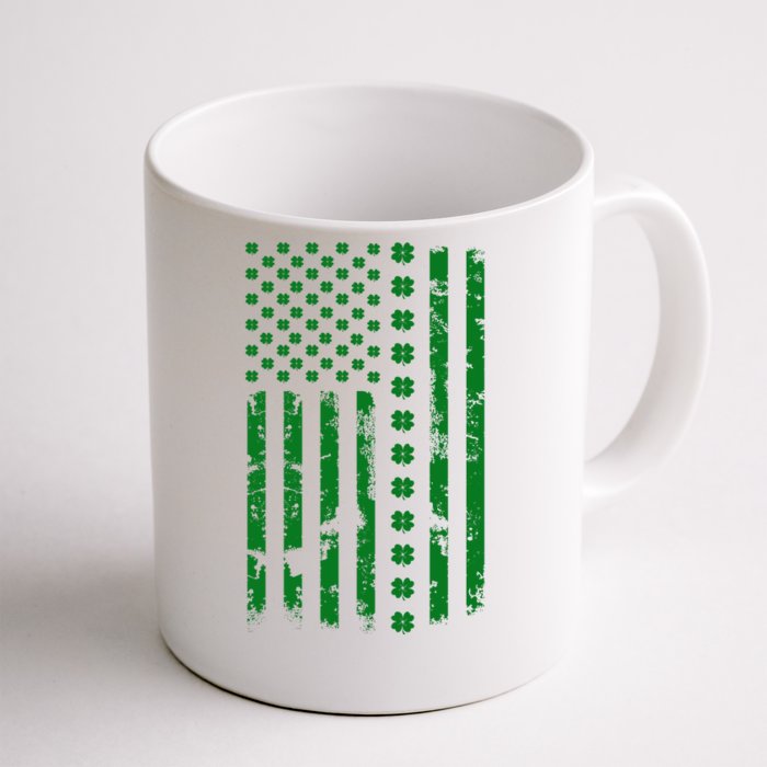 St Patrick's Day Distressed American Flag Shamrock Front & Back Coffee Mug