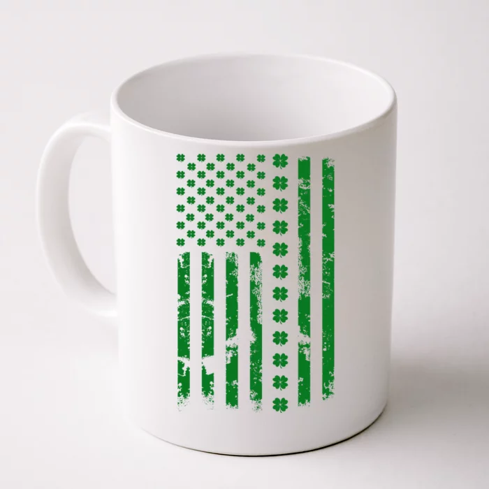 St Patrick's Day Distressed American Flag Shamrock Front & Back Coffee Mug