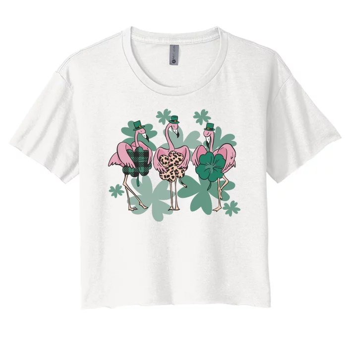 St Patrick's Day Flamingo Women's Crop Top Tee