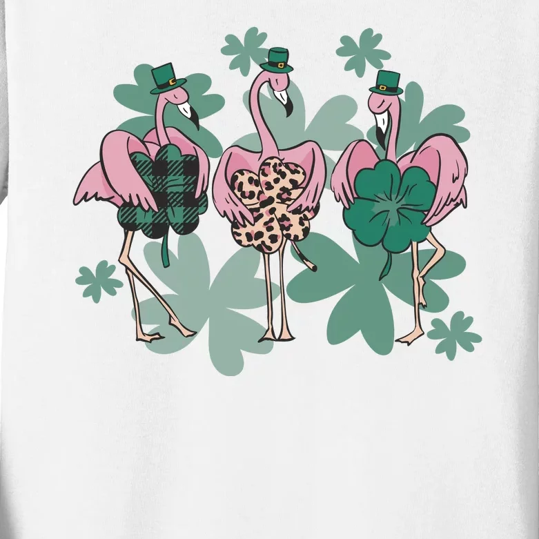 St Patrick's Day Flamingo Kids Long Sleeve Shirt