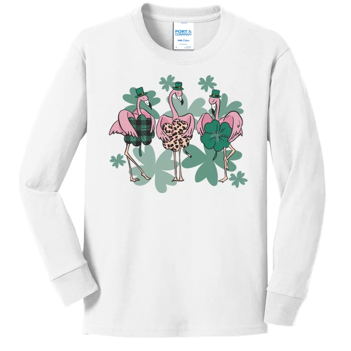 St Patrick's Day Flamingo Kids Long Sleeve Shirt