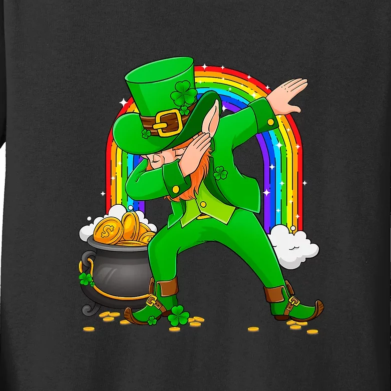 St Patricks Day 2022 Dabbing Leprechaun Irish Boys Girls Kids Kids Long Sleeve Shirt