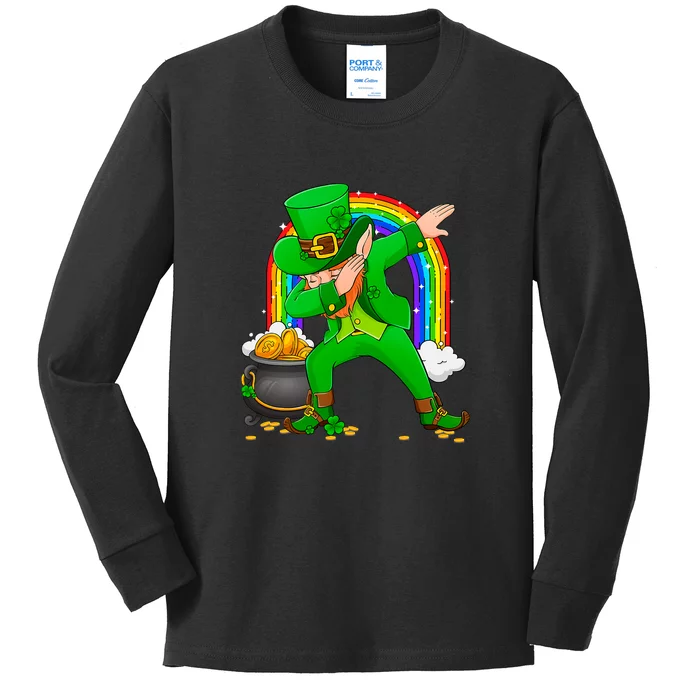 St Patricks Day 2022 Dabbing Leprechaun Irish Boys Girls Kids Kids Long Sleeve Shirt