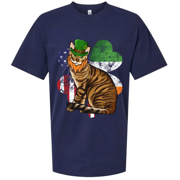 St Patricks Day Irish American Flag Toyger Cat Gift Sueded Cloud Jersey T-Shirt