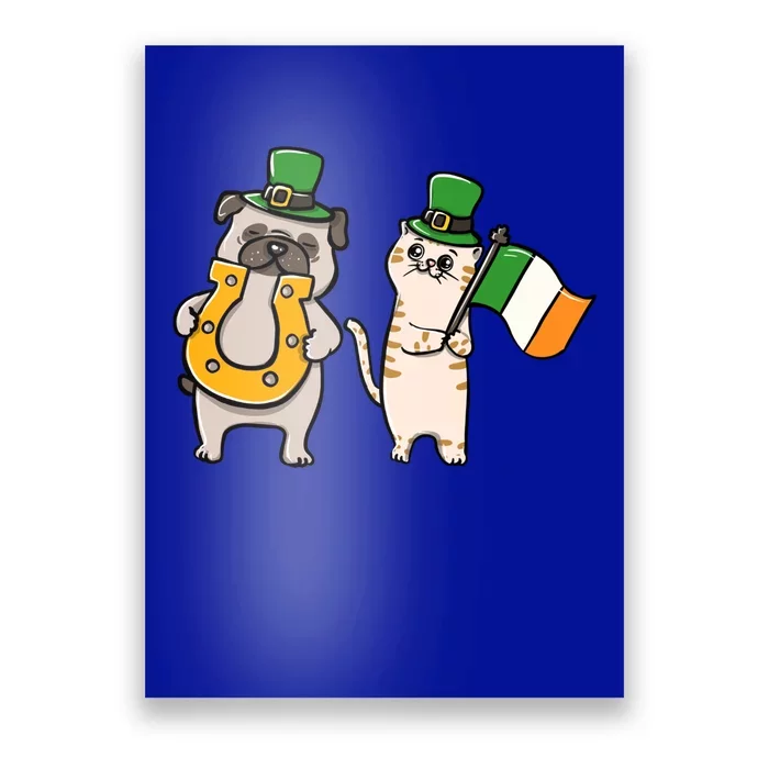 St Patrick's Day Pug Cat Irish Cloverleaf Horseshoe Luck Meaningful Gift Poster