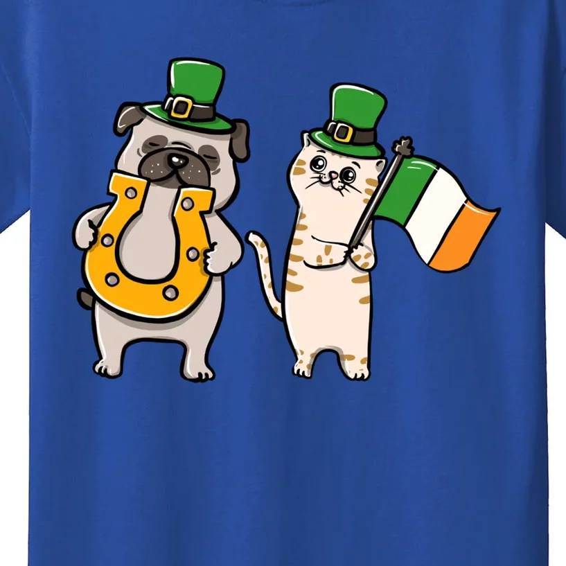 St Patrick's Day Pug Cat Irish Cloverleaf Horseshoe Luck Meaningful Gift Kids T-Shirt