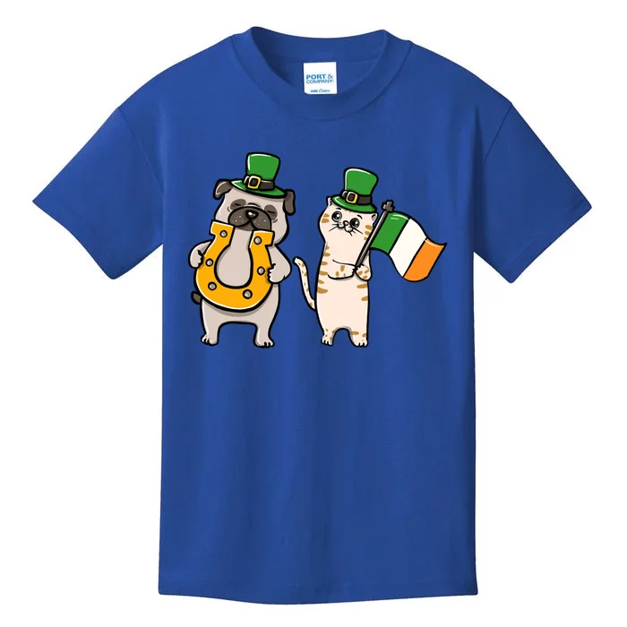 St Patrick's Day Pug Cat Irish Cloverleaf Horseshoe Luck Meaningful Gift Kids T-Shirt