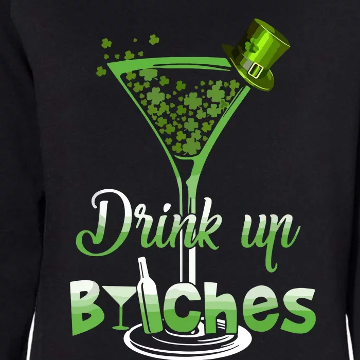 St Patricks Day Shamrock Wine Glass Drink Up Womens California Wash Sweatshirt