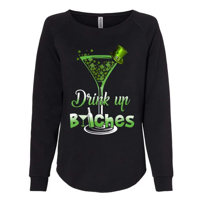 St Patricks Day Shamrock Wine Glass Drink Up Womens California Wash Sweatshirt