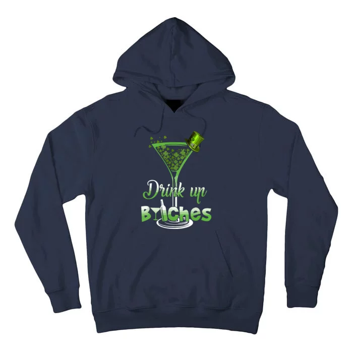 St Patricks Day Shamrock Wine Glass Drink Up Tall Hoodie