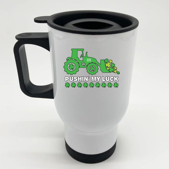 St Patricks Day Pushing My Luck Monster Truck Front & Back Stainless Steel Travel Mug