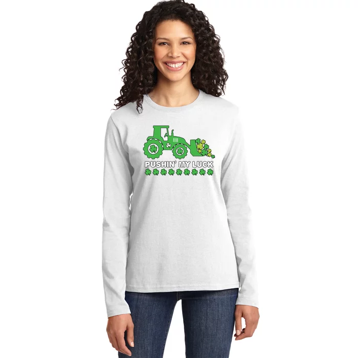 St Patricks Day Pushing My Luck Monster Truck Ladies Long Sleeve Shirt