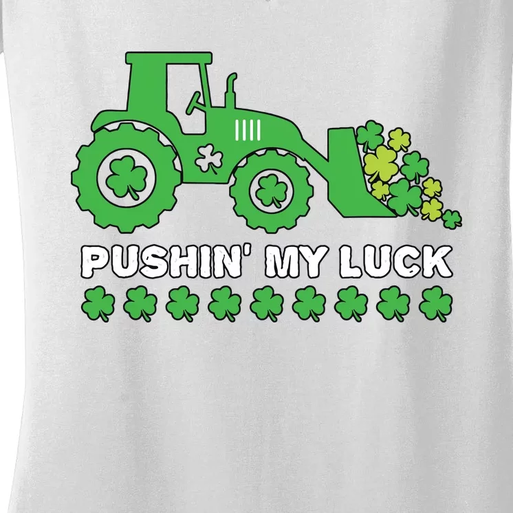 St Patricks Day Pushing My Luck Monster Truck Women's V-Neck T-Shirt