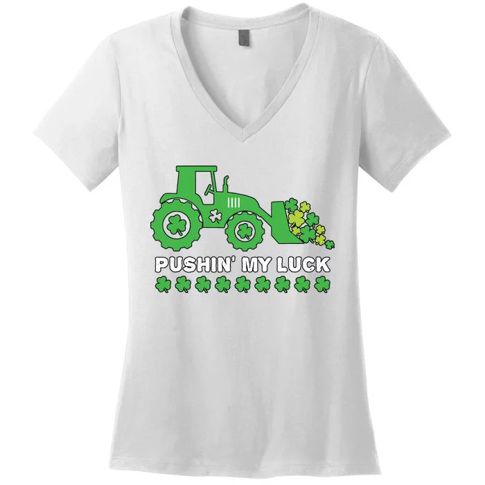 St Patricks Day Pushing My Luck Monster Truck Women's V-Neck T-Shirt