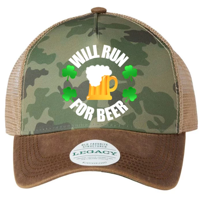 St Patricks Day Will Run For Beer Funny 4 Leaf Irish Gift Legacy Tie Dye Trucker Hat