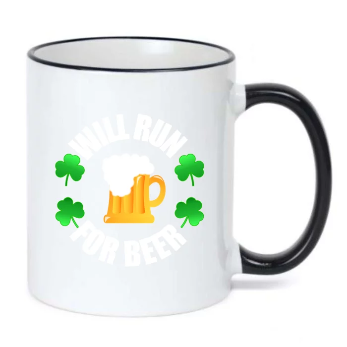 St Patricks Day Will Run For Beer Funny 4 Leaf Irish Gift Black Color Changing Mug