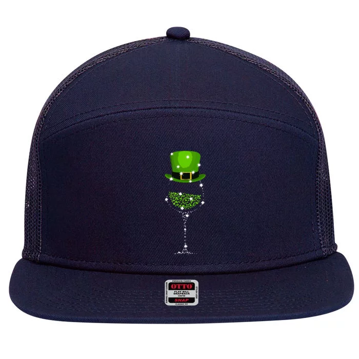 St Patricks Day Shamrock Wine Glass 7 Panel Mesh Trucker Snapback Hat