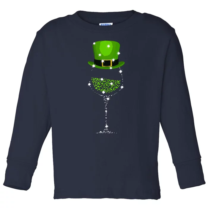 St Patricks Day Shamrock Wine Glass Toddler Long Sleeve Shirt