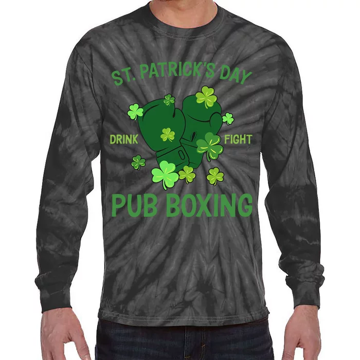 St Patrick's Day Drink Fight Pub Boxing Lucky Clover Lover Gift Idea Tie-Dye Long Sleeve Shirt