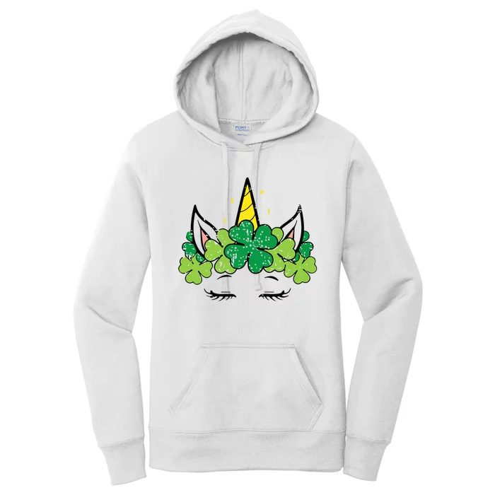 St Patricks Day Unicorn Face Shamrock Pattys Women's Pullover Hoodie