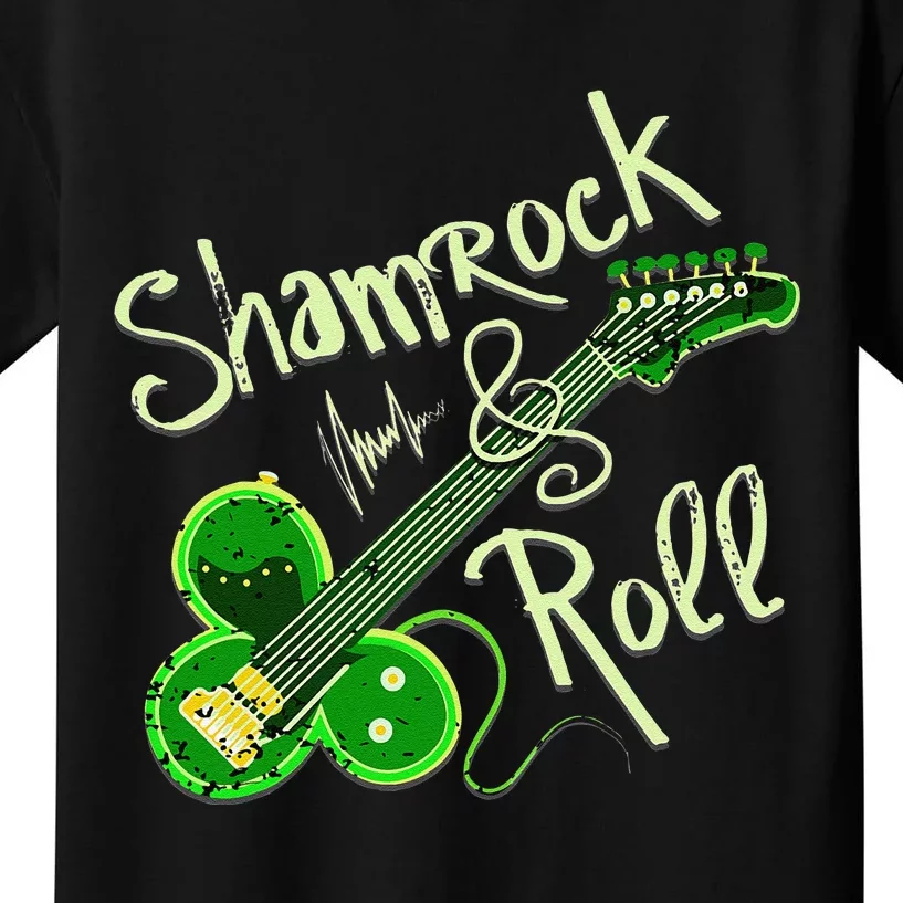 St Pats Day Irish Shamrock Roll Clover Guitar Music Kids T-Shirt