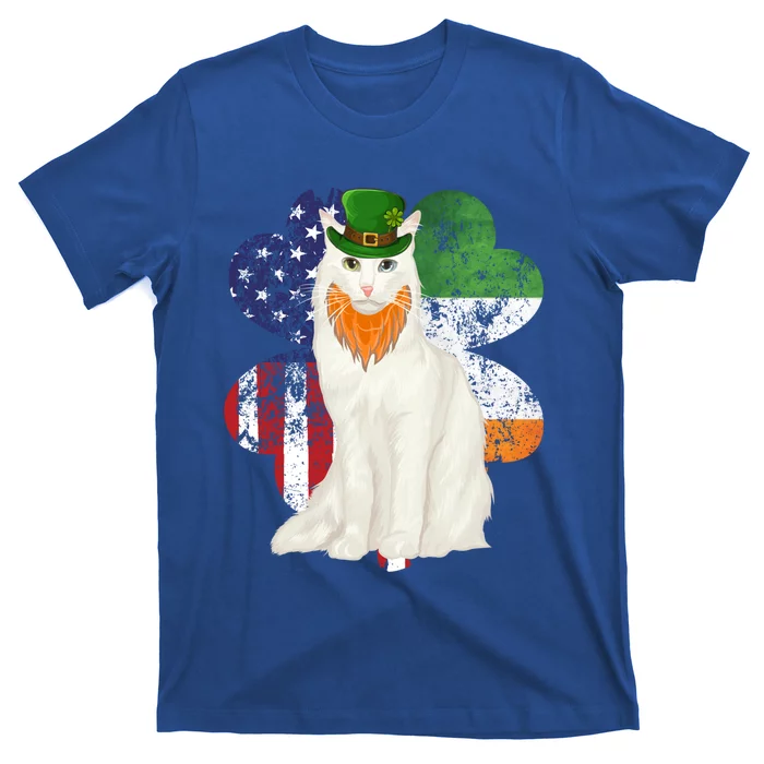 St Patricks Day Irish American Flag Turkish Angora Cat Gift T-Shirt