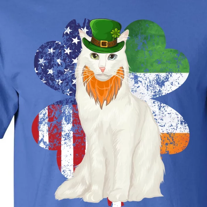 St Patricks Day Irish American Flag Turkish Angora Cat Gift Tall T-Shirt