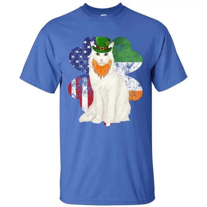 St Patricks Day Irish American Flag Turkish Angora Cat Gift Tall T-Shirt