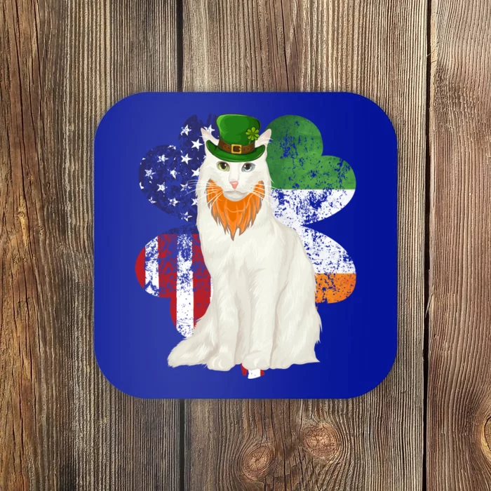 St Patricks Day Irish American Flag Turkish Angora Cat Gift Coaster