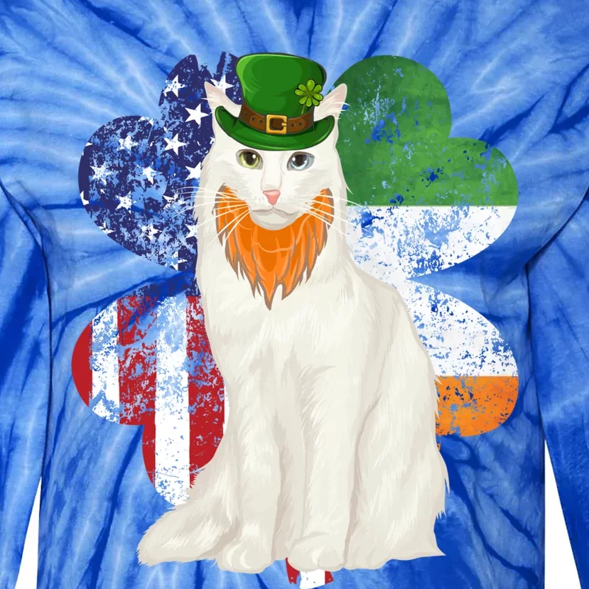 St Patricks Day Irish American Flag Turkish Angora Cat Gift Tie-Dye Long Sleeve Shirt