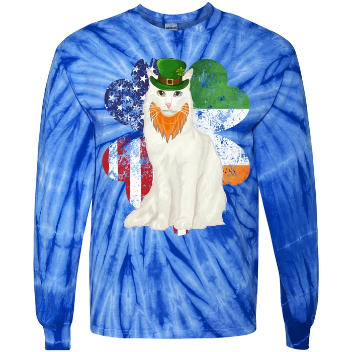 St Patricks Day Irish American Flag Turkish Angora Cat Gift Tie-Dye Long Sleeve Shirt