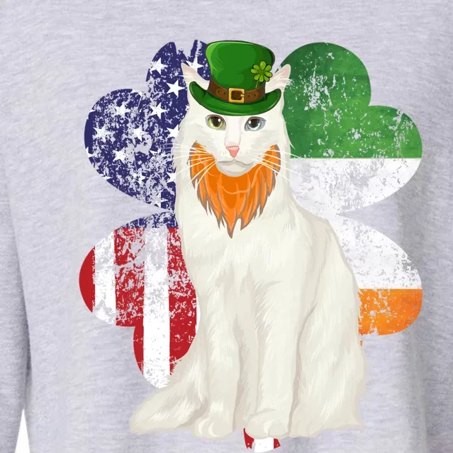 St Patricks Day Irish American Flag Turkish Angora Cat Gift Cropped Pullover Crew