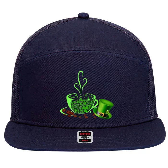 St Patrick's Day Coffee Lover Lucky Latte Irish Shamrock 7 Panel Mesh Trucker Snapback Hat