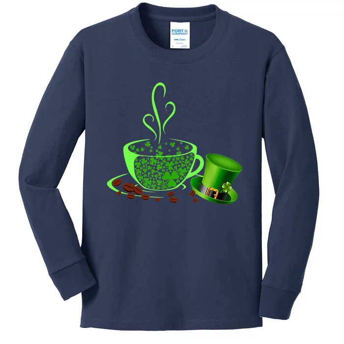 St Patrick's Day Coffee Lover Lucky Latte Irish Shamrock Kids Long Sleeve Shirt