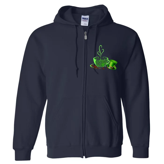 St Patrick's Day Coffee Lover Lucky Latte Irish Shamrock Full Zip Hoodie