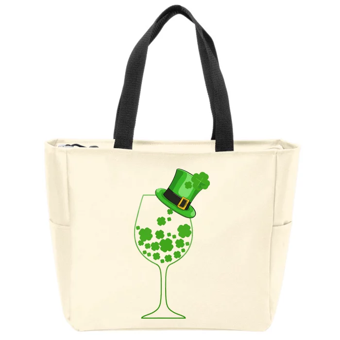 St Patricks Day Wine Glass Lucky Irish Shamrock Gift Zip Tote Bag