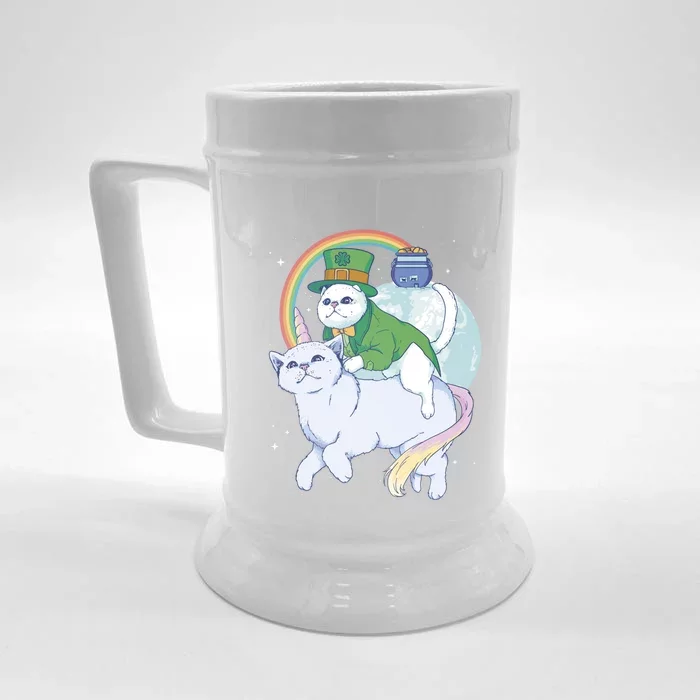 St Patrick's Day Unicorn Cat Holiday Rainbow Cool Gift Front & Back Beer Stein