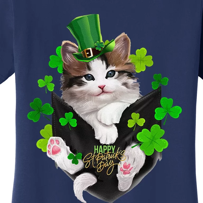 St Patrick's Day Irish Saint Patrick's Shamrock Happy Cat Women's T-Shirt