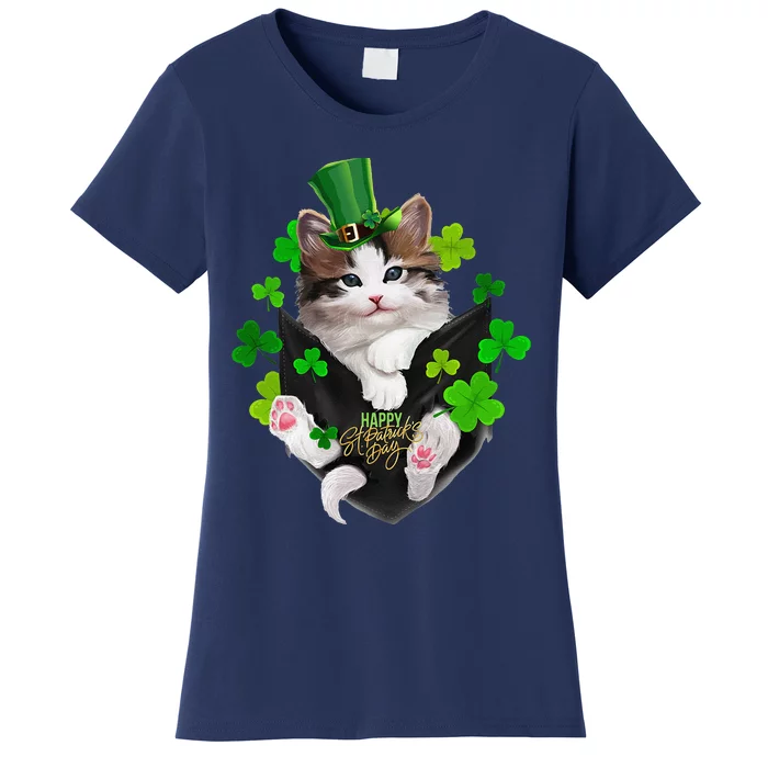 St Patrick's Day Irish Saint Patrick's Shamrock Happy Cat Women's T-Shirt