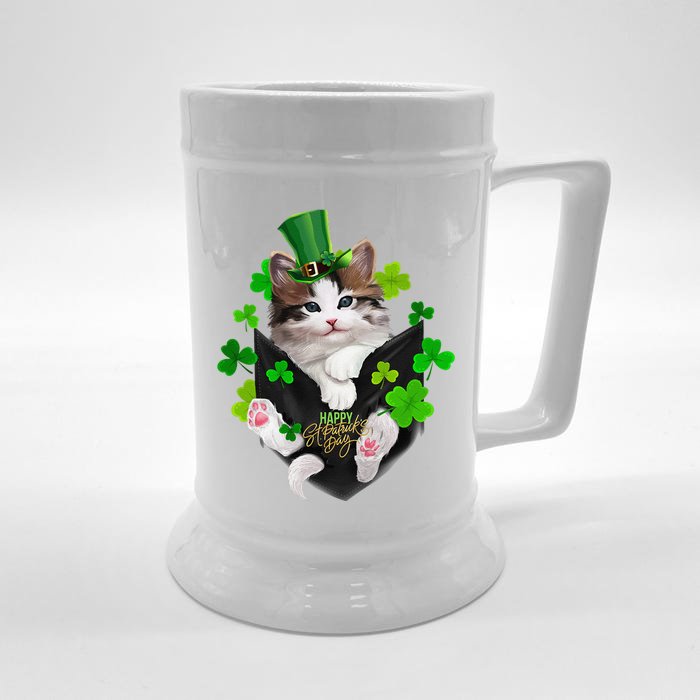 St Patrick's Day Irish Saint Patrick's Shamrock Happy Cat Front & Back Beer Stein