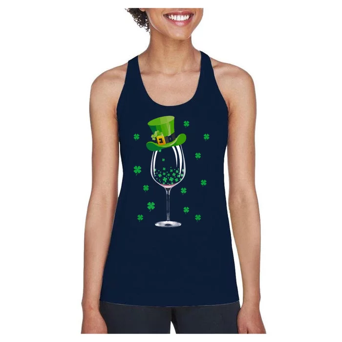 St Patricks Day Wine Irish Shamrock Wine Lovers Women's Racerback Tank