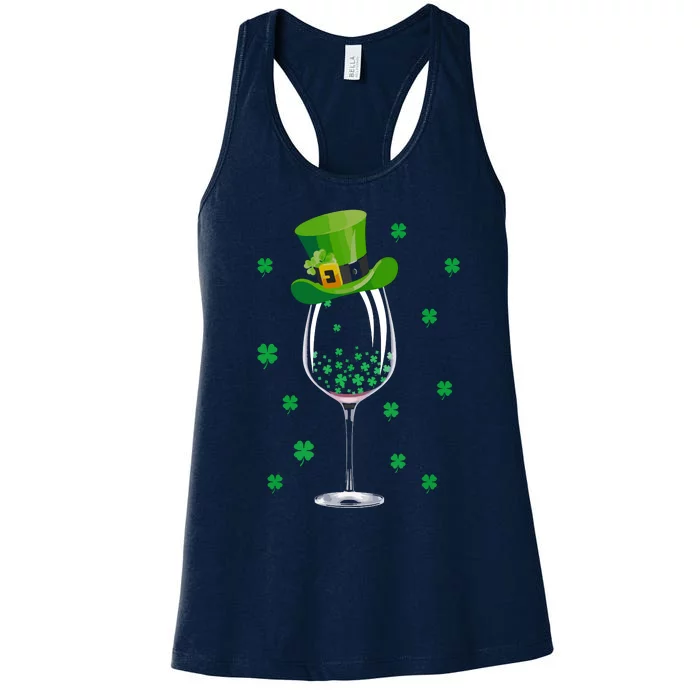 St Patricks Day Wine Irish Shamrock Wine Lovers Women's Racerback Tank